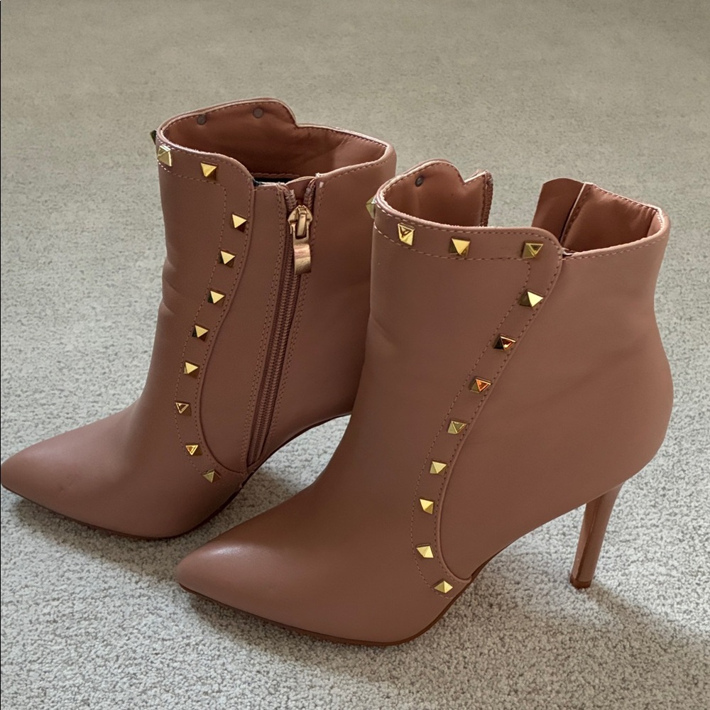 Nicole Miller Studded Blush Toned Ankle Boots